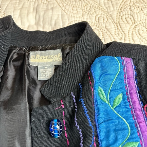 Vintage cotton embellished black jacket sz L - Picture 5 of 6